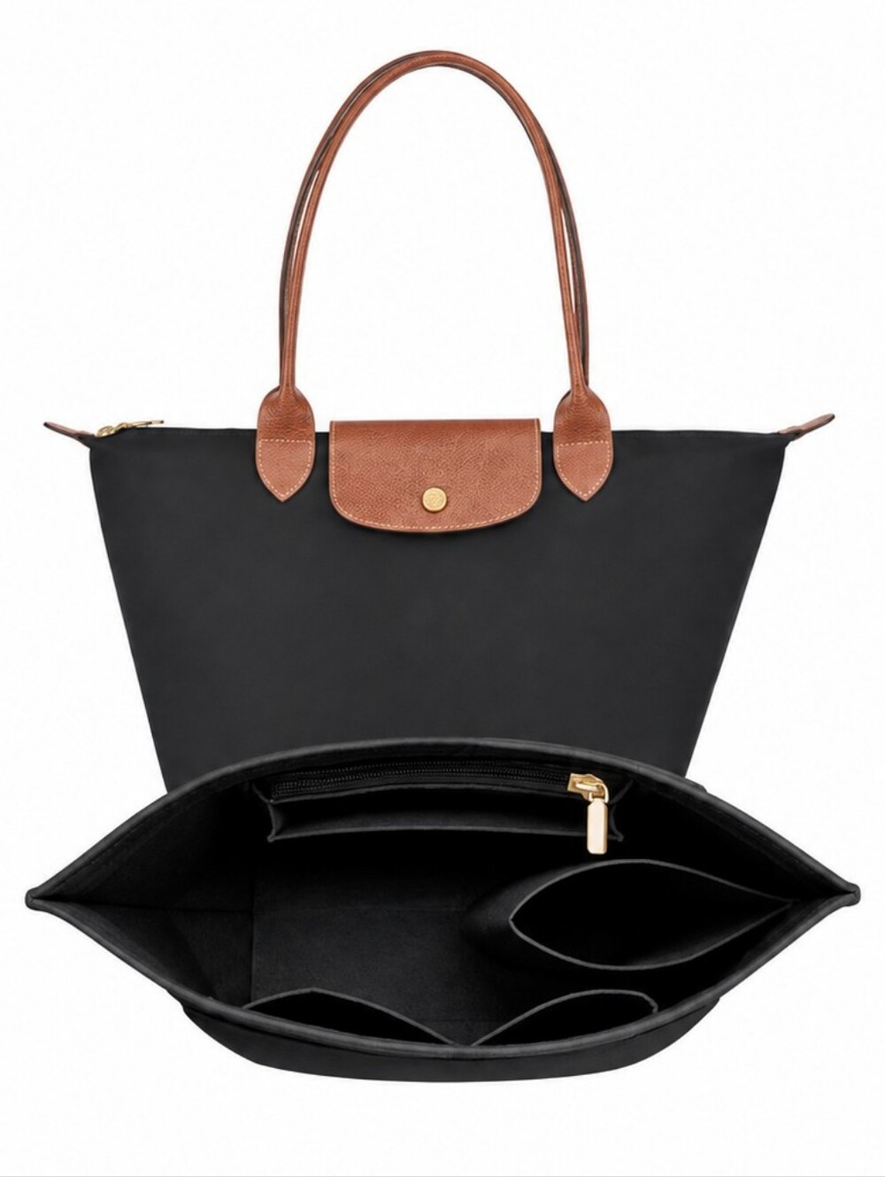 Women's Felt Purse Organizer Insert for Longchamp Bag | Size Medium Black
